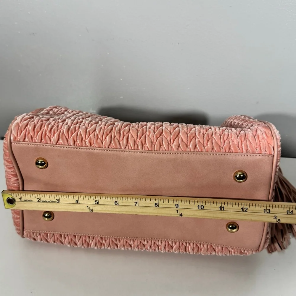 Pink Quilted Velvet Chevron Boston Satchel Handbag Crossbody Strap